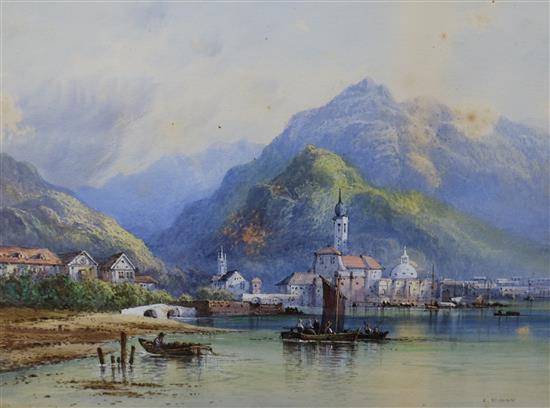 Edwin St. John, watercolour and gouache, Swiss lake scene, signed, 23 x 30cm